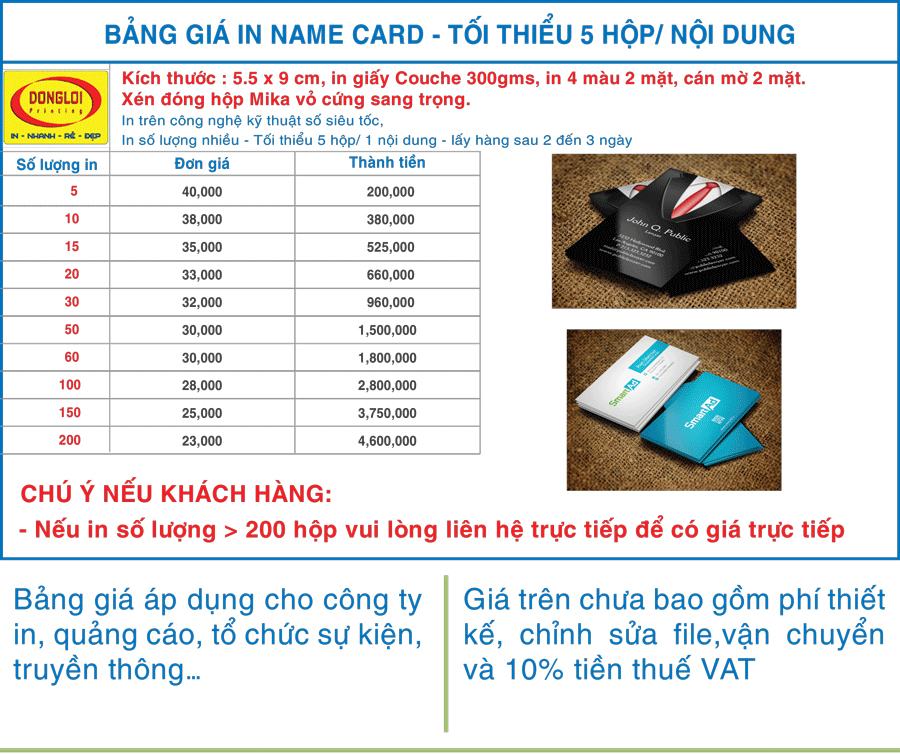 Bảng Giá In Nhanh Card Visit 1 Nội Dung