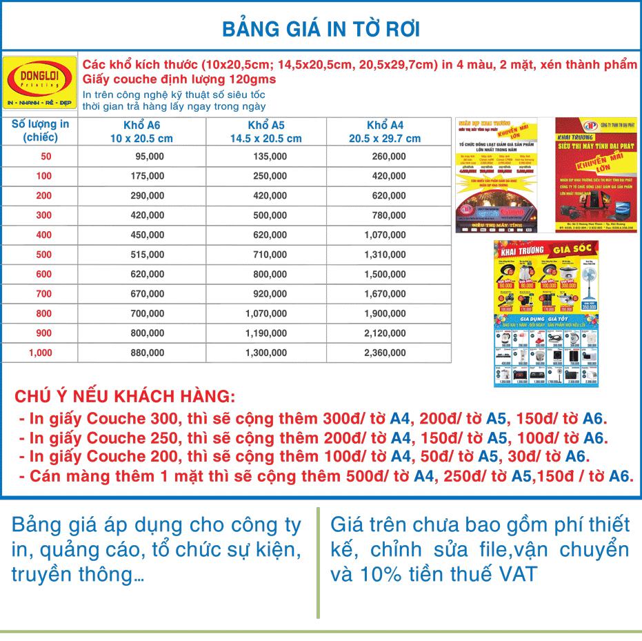 Bảng Báo Giá In Nhanh Tờ Rơi